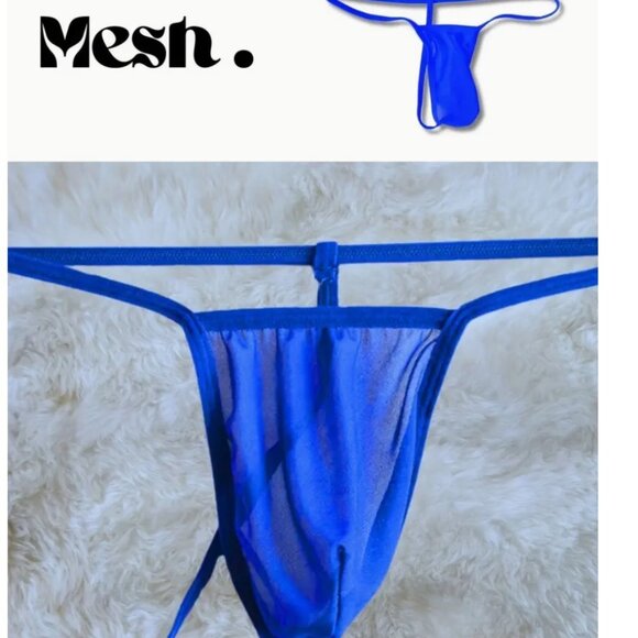 Sapphire Blue Sheer Mesh Thong G-String OSFA - Picture 2 of 9